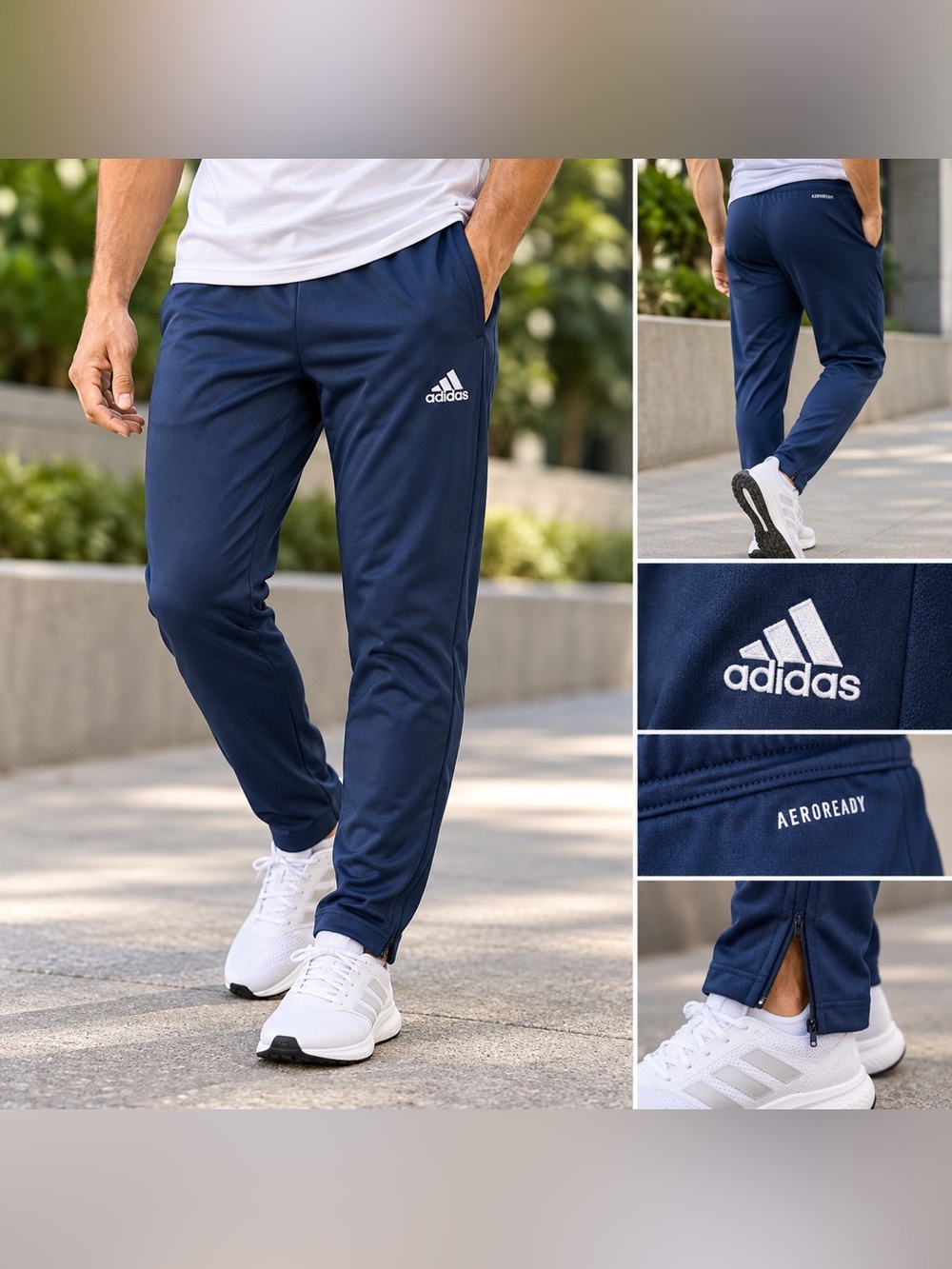 Adidas AEROREADY Navy Blue Soccer Training Track Medium Pants Ankle Zip
